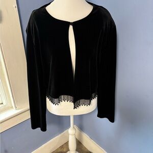R&K Black Velvet Cardigan with Beaded Fringe